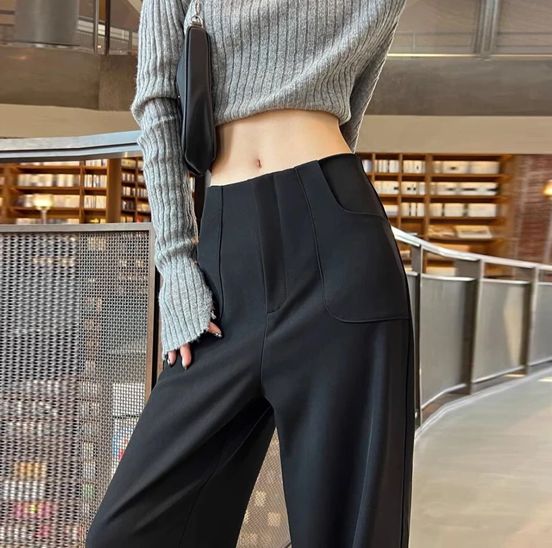 2025春夏新款高级感垂感西装阔腿裤女高腰显瘦窄版休闲直筒薄款