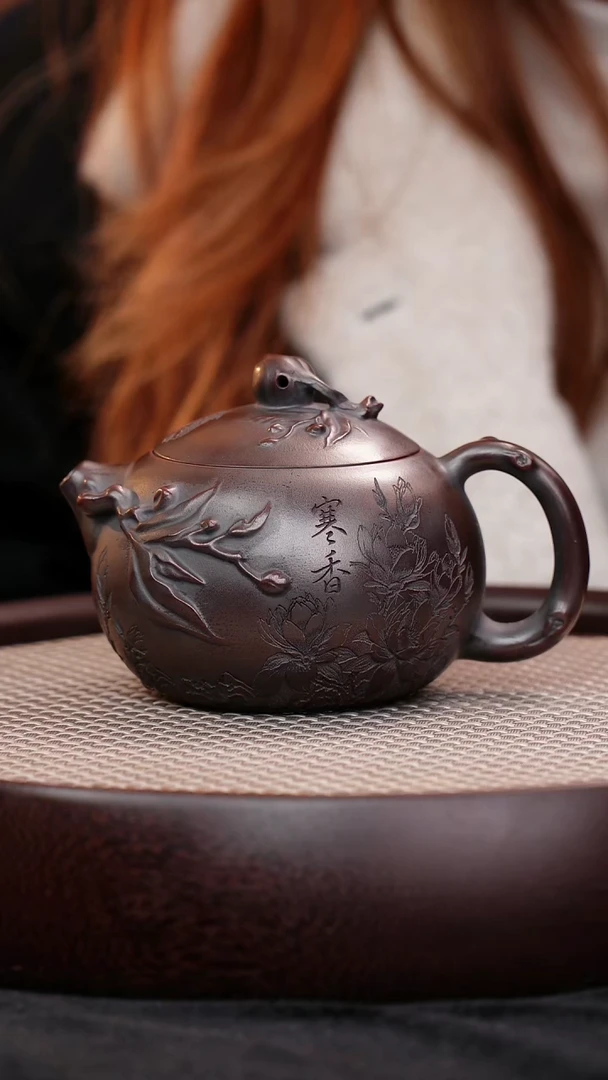 茶壶紫砂宜兴紫砂壶寒香寿桃西施
