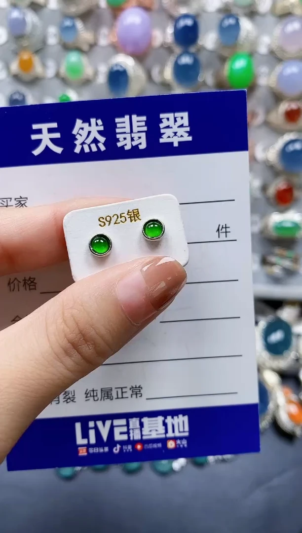 翡翠银S925镶嵌耳饰0496