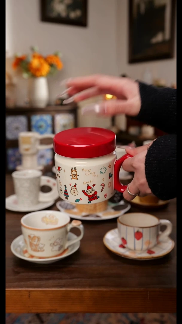陶瓷便携款圣诞节插画盖杯