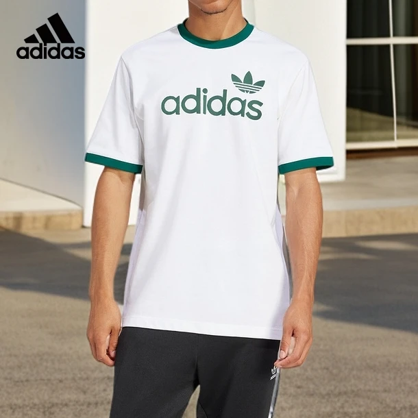 adidas/阿迪达斯三叶草男女三条纹圆领运动休闲纯棉透气短袖T恤