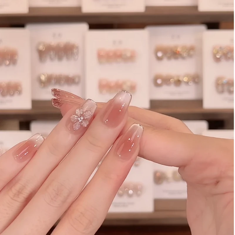 现货【冰花】纯手工穿戴甲可拆卸几何花显白新款穿戴甲片婚甲豆豆甲