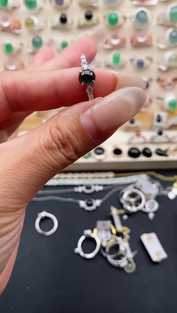 银S925镶嵌戒指翡翠缅甸天然A货翡翠11   2-5