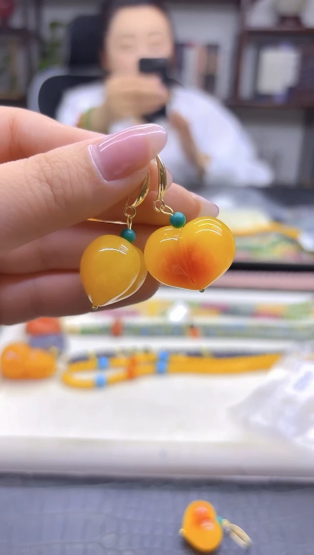 蜜蜡14K金镶嵌耳饰DIY款E904