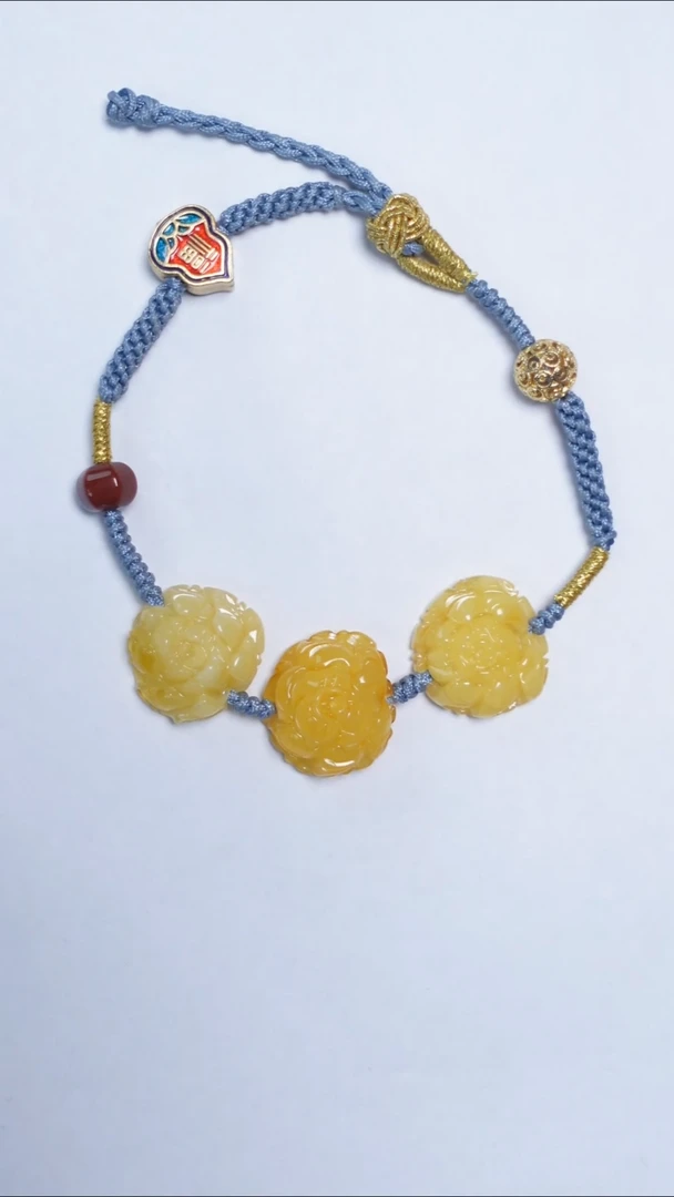 未镶嵌琥珀手链牡丹花手绳