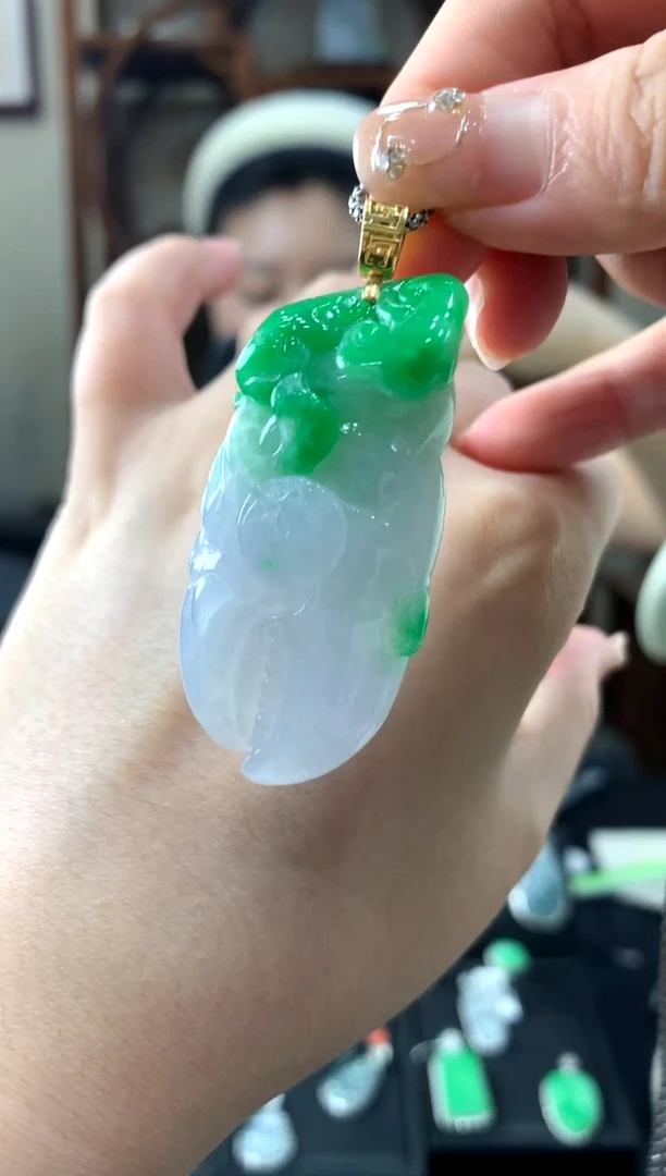 翡翠18K金镶嵌吊坠(不含链)挂件