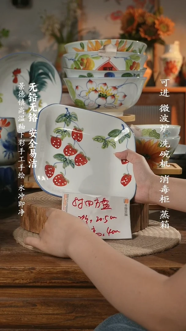瓷景德镇高温瓷釉下彩手绘陶瓷