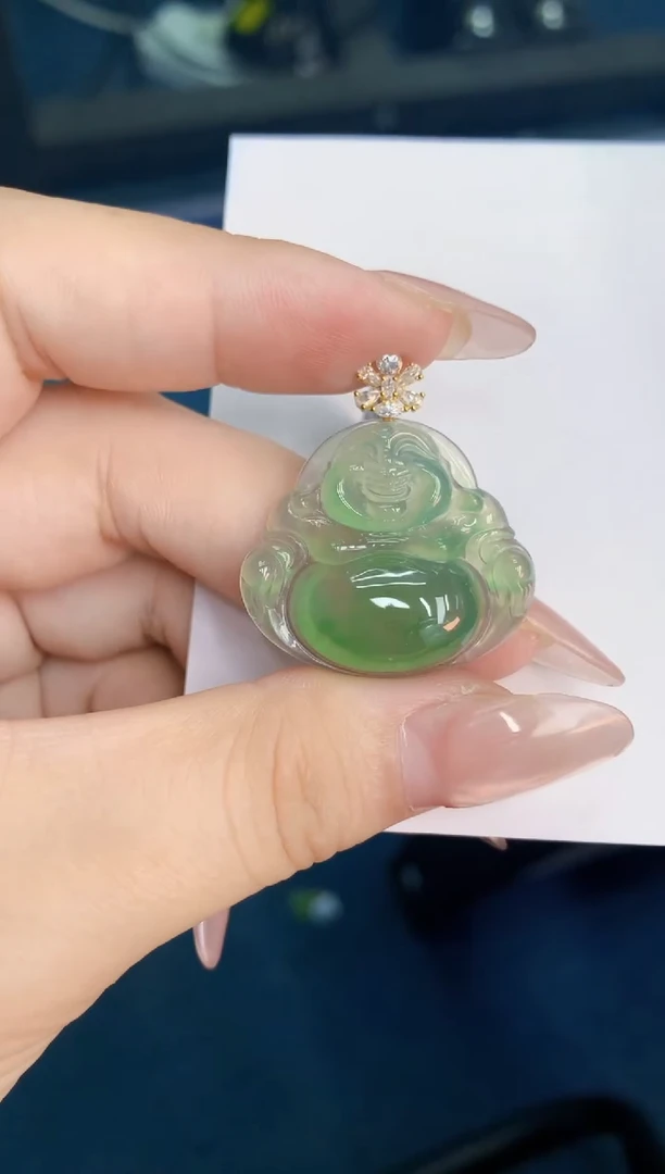 翡翠18K金镶嵌吊坠(不含链)1