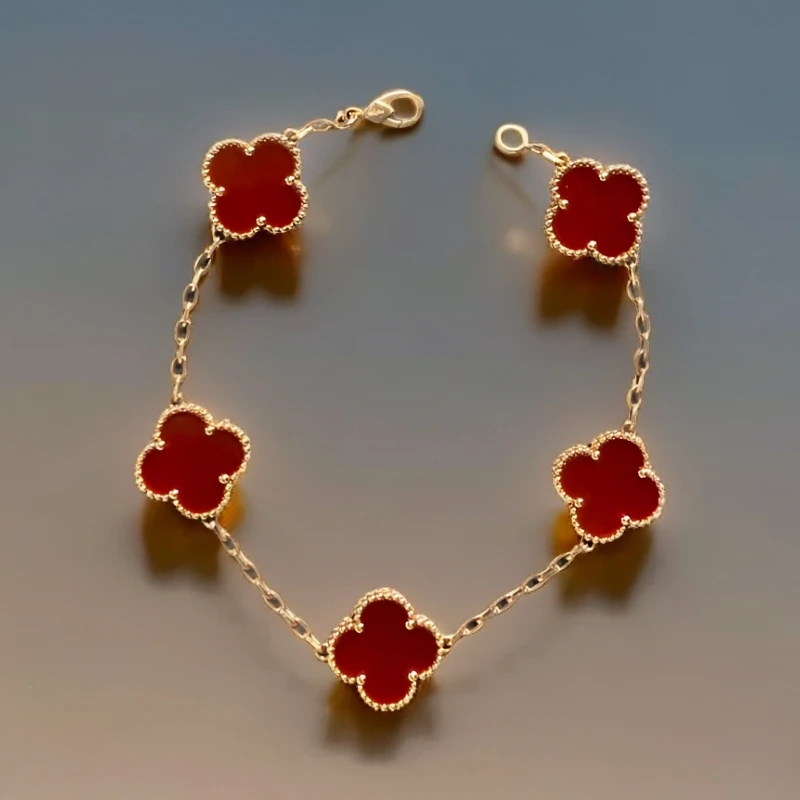 【玉素专属】18K金 重金红玛瑙五花手链15mm  时尚经典百搭 优雅