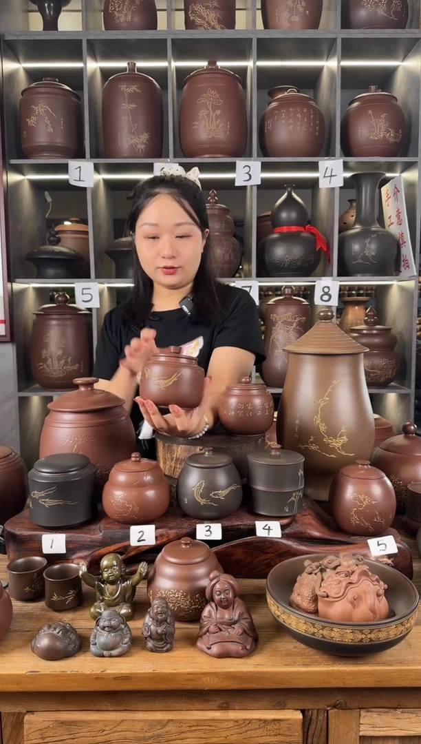 本陶手作坭兴陶150克茶叶罐单个手工痕迹