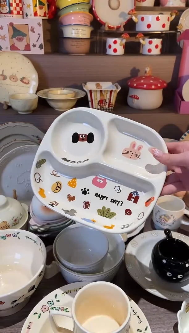 【闪购商品】瓷月亮狗分餐盘 瑕疵