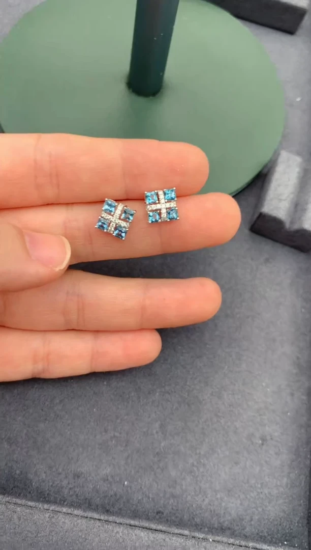 18K金镶嵌耳坠海蓝宝石1ct海蓝宝 DF