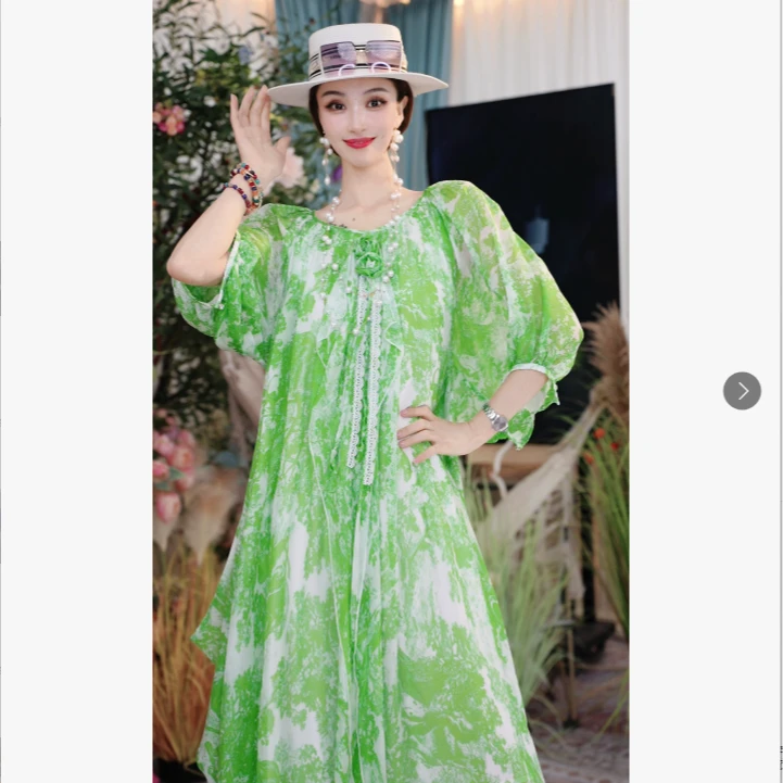 25新款法式设计师桑蚕丝宽松时尚女装连衣裙251D736