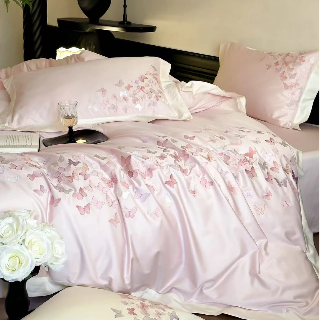 【专版花型•奢雅系列•梦蝶】100（50*50）长绒棉轻奢刺绣四件套