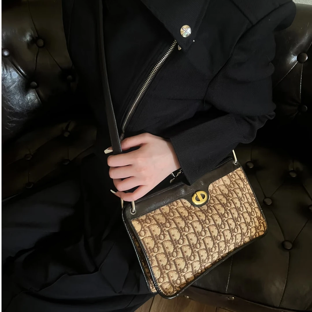 95新 DIOR/迪奥 老花美拉德金棕色单肩包/EE12318010/8010