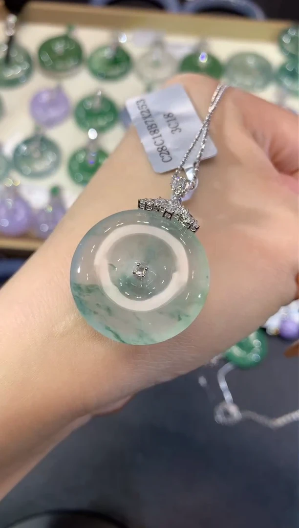 吊坠(不含链)18K金镶嵌翡翠78-扣子（不含链扣