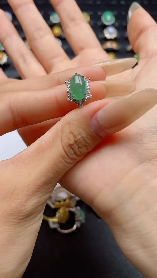 翡翠戒指银S925镶嵌.
