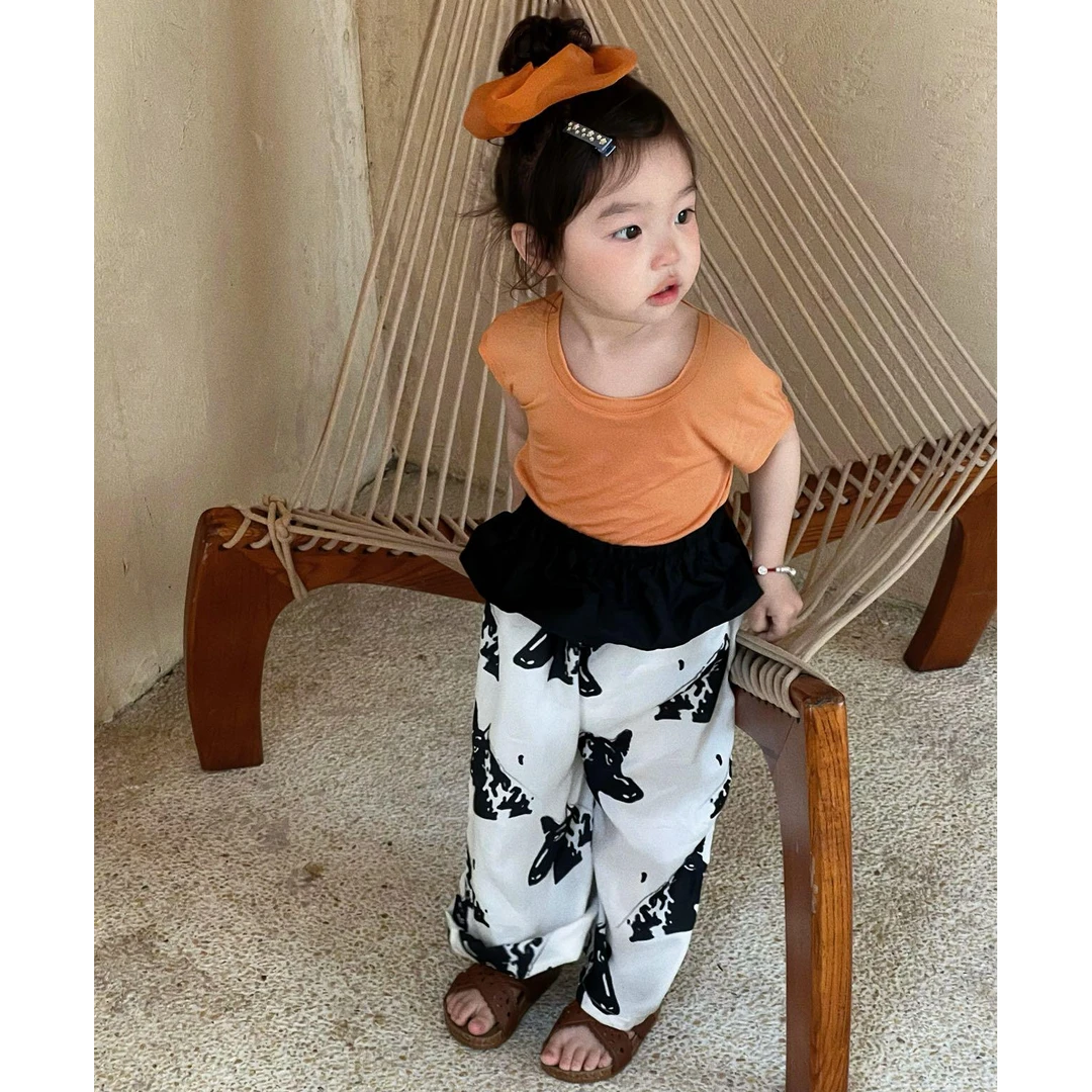 小惜亦女童2025夏季新款韩版纯色短袖屁帘裤子独特洋气时髦女童装