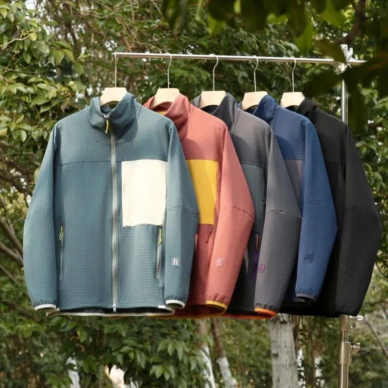 春季户外轻便情侣长袖中间层外套/男女时尚方格立领撞色上衣C1408