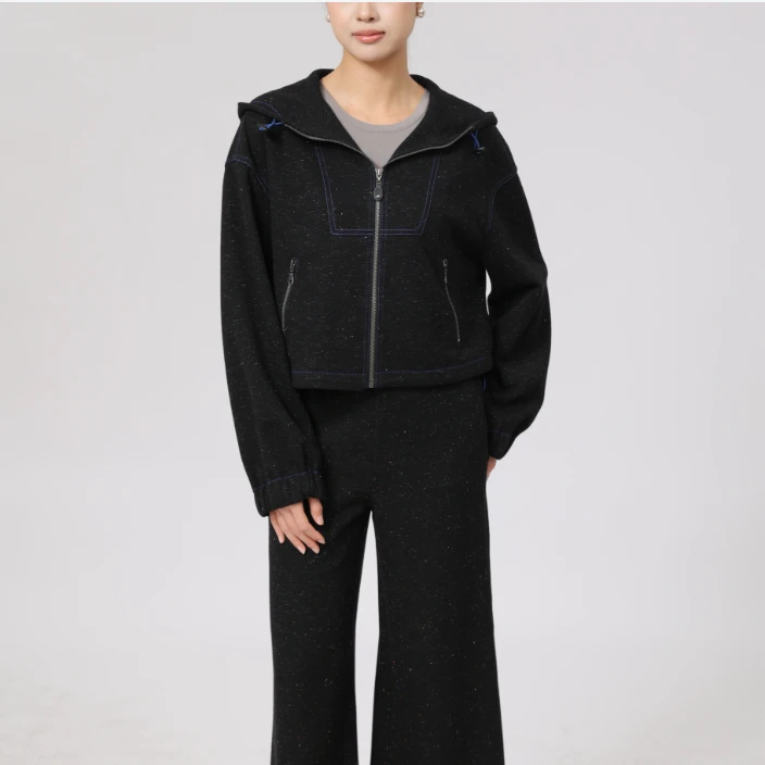 AMASS/阿玛施新款百搭时尚休闲感短款黑色连帽羊毛外套5400346