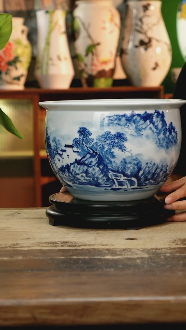 摆件 景德镇纯手工釉下彩精品花瓶