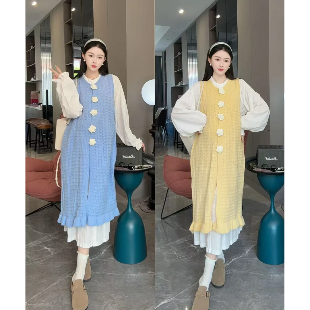 孕妇秋季法式气质减龄2025爆款宽松衬衫裙镂空山茶花鱼尾背心裙女