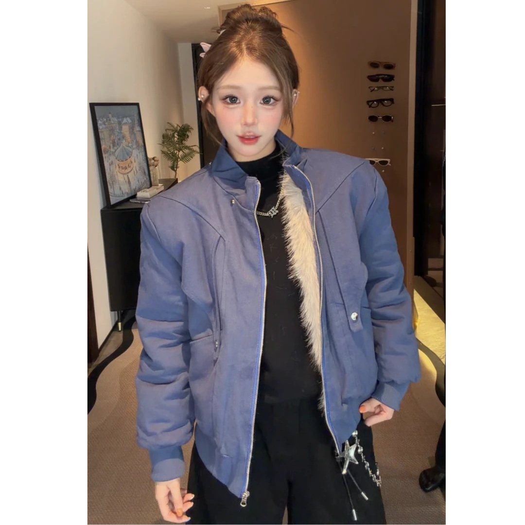 冬季加厚保暖战马座山雕夹克外套宽松美式男女解构可拆帽派克服