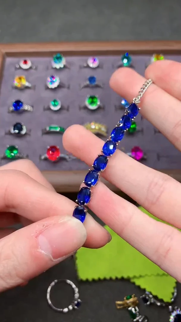 【闪购商品】蓝宝石手链银S925镶嵌·····