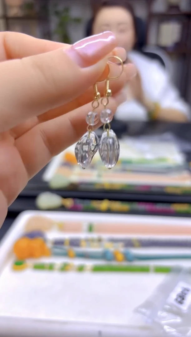 水晶耳饰14K金镶嵌DIY款E856