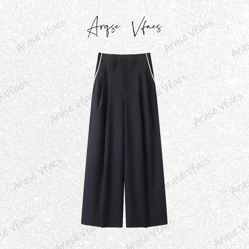 [ARQSEVFAES正品]—2025新款轻奢时尚高腰阔腿女条纹长裤50313005