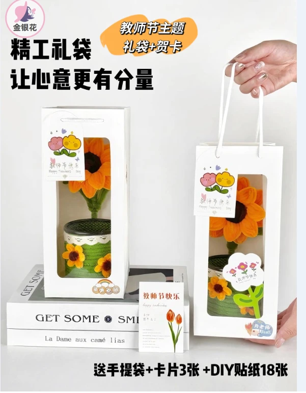 【 教师节成品】笔筒 节日 礼品 -礼盒装 小盆栽扭扭棒