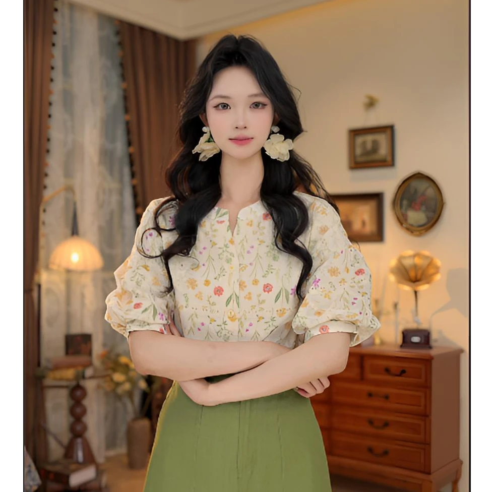 岚岚定制【伊甸花园】港风复古重工刺绣衬衫夏设计感上衣WD0325398