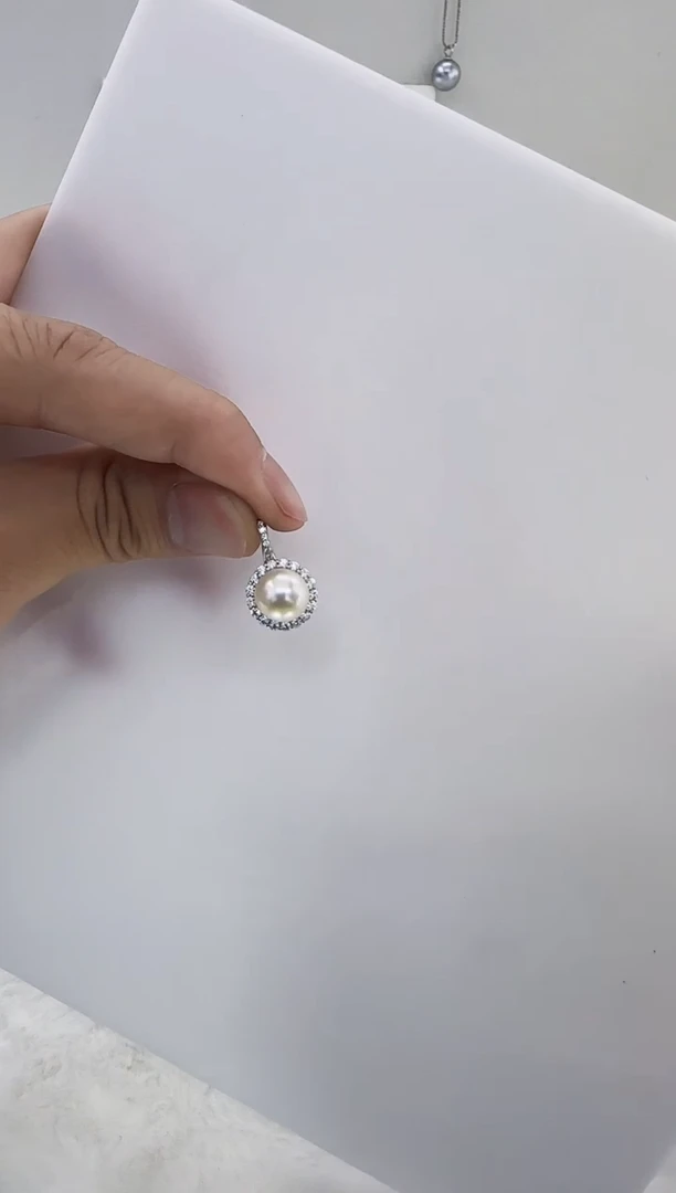 银S925镶嵌淡水珍珠DA珍珠吊坠9-10 b498