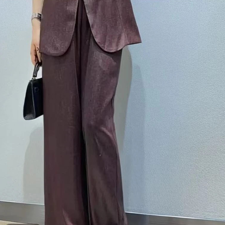 【百万】新中式原创定制油皮老料直筒阔腿裤