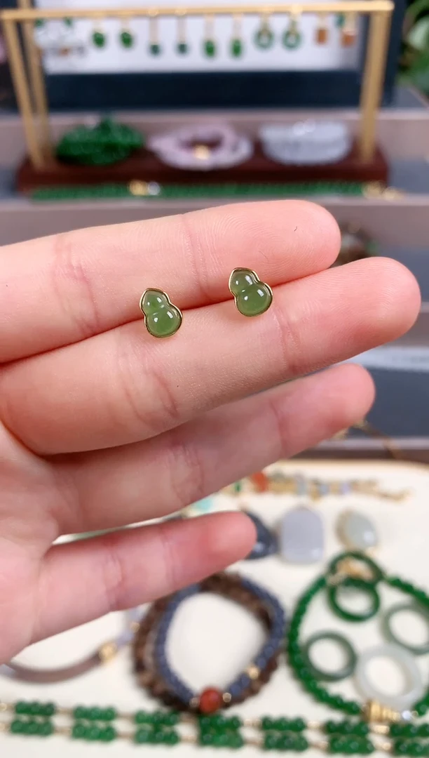 银S925镶嵌和田玉耳饰2