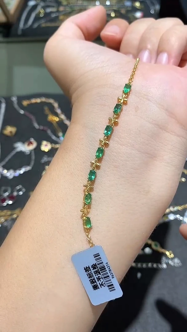 手链银S925镶嵌祖母绿手链