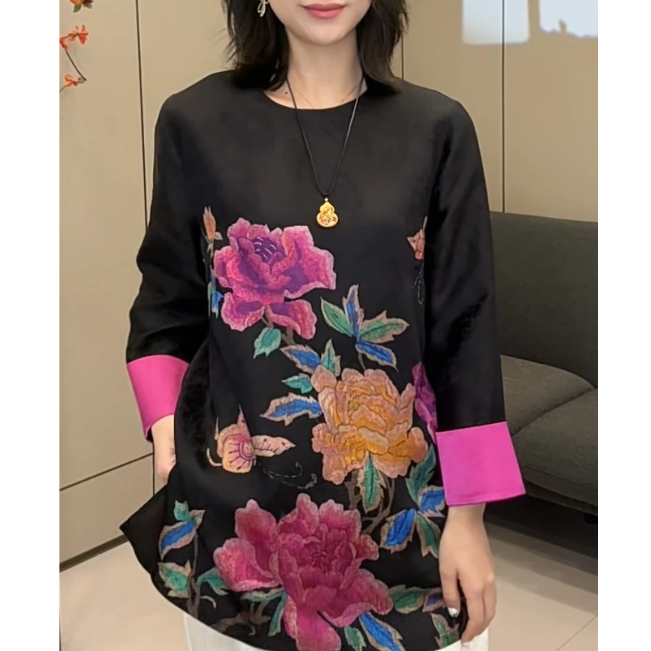 【香妃牡丹】国风新中式女装2025新款宽松显瘦园领中式上衣9999-2