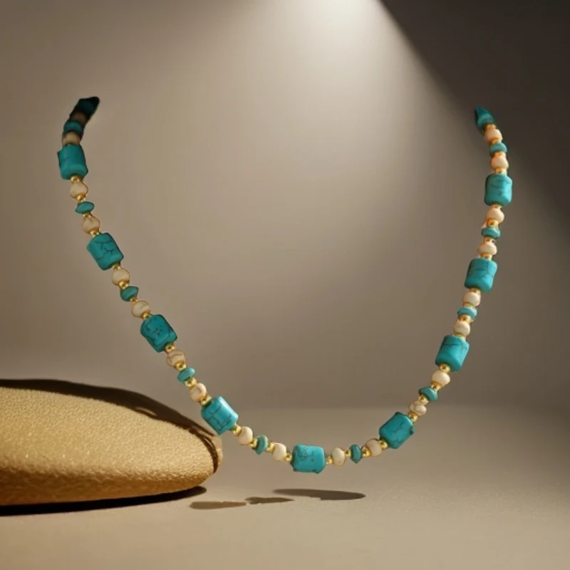 铜合金项链 A207-蓝色串串松松项链