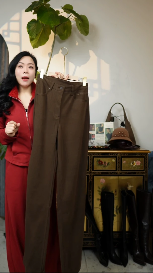 28码（腰围76），冬季加绒经典款阔腿牛仔裤，咖色