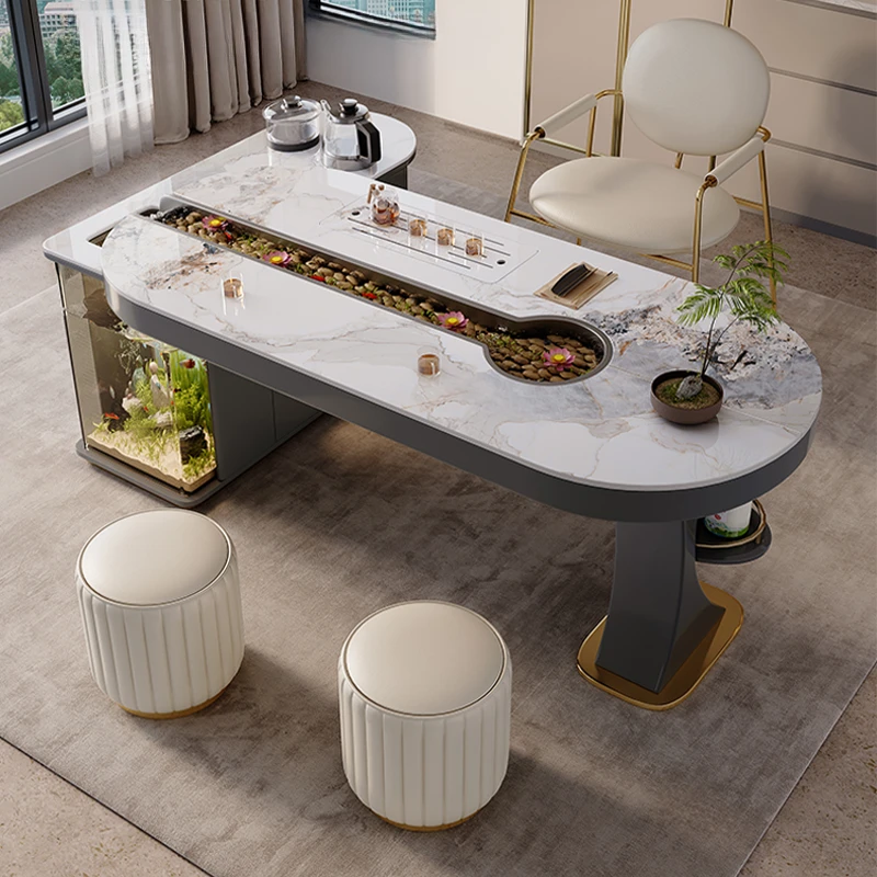 轻奢阳台岩板茶桌椅组合创意设计师流水茶台现代简约小户型泡茶桌