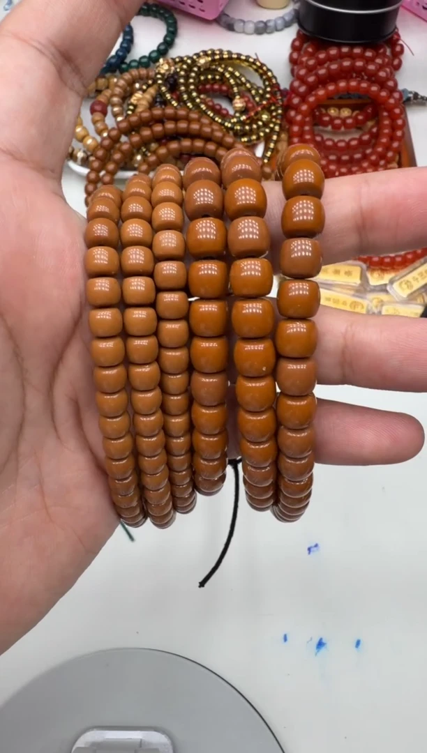 手串橄榄核粉压核尖小尺寸素串