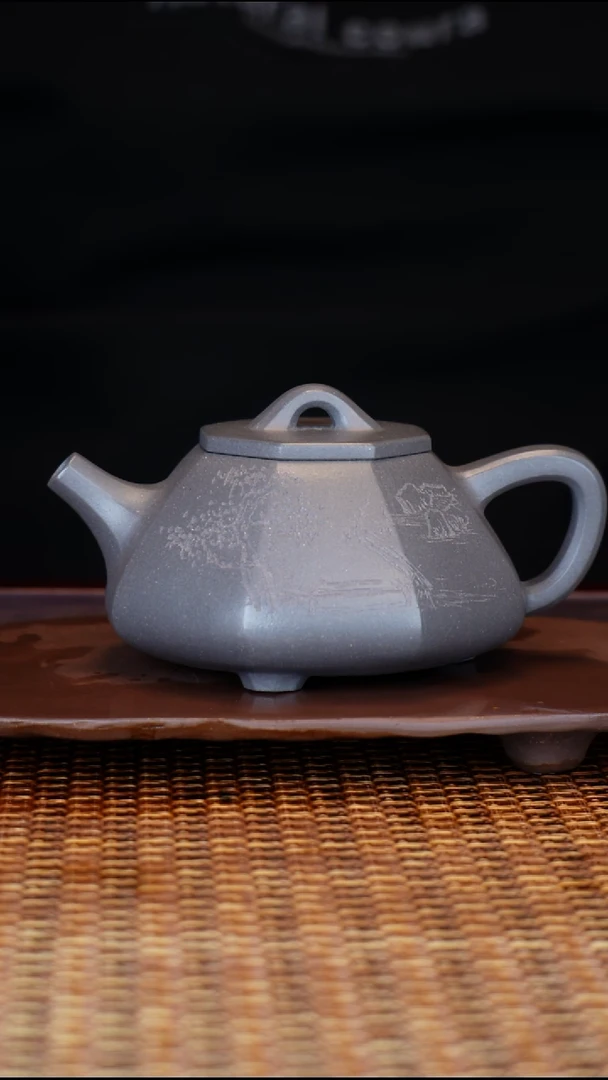 茶壶紫砂汀禾紫砂爱马仕灰《八方石瓢》350cc