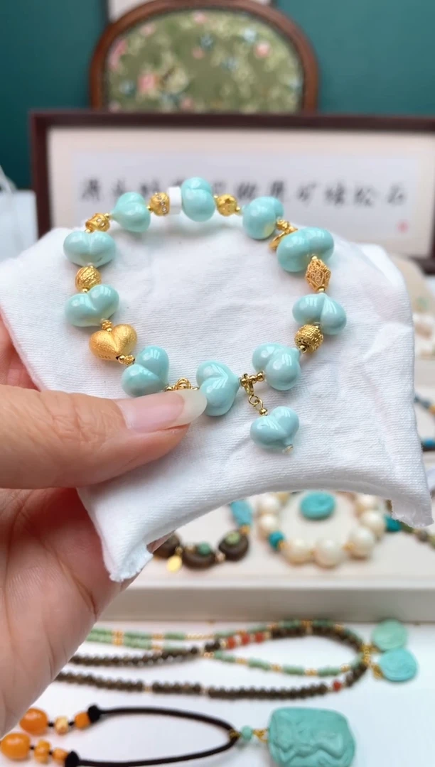 银S925镶嵌绿松石手串辉*28