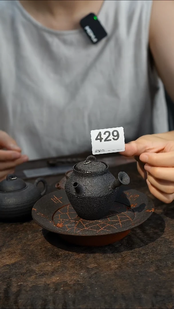 全手工潮州原矿砂铫壶黑陶双盖侧把壶429