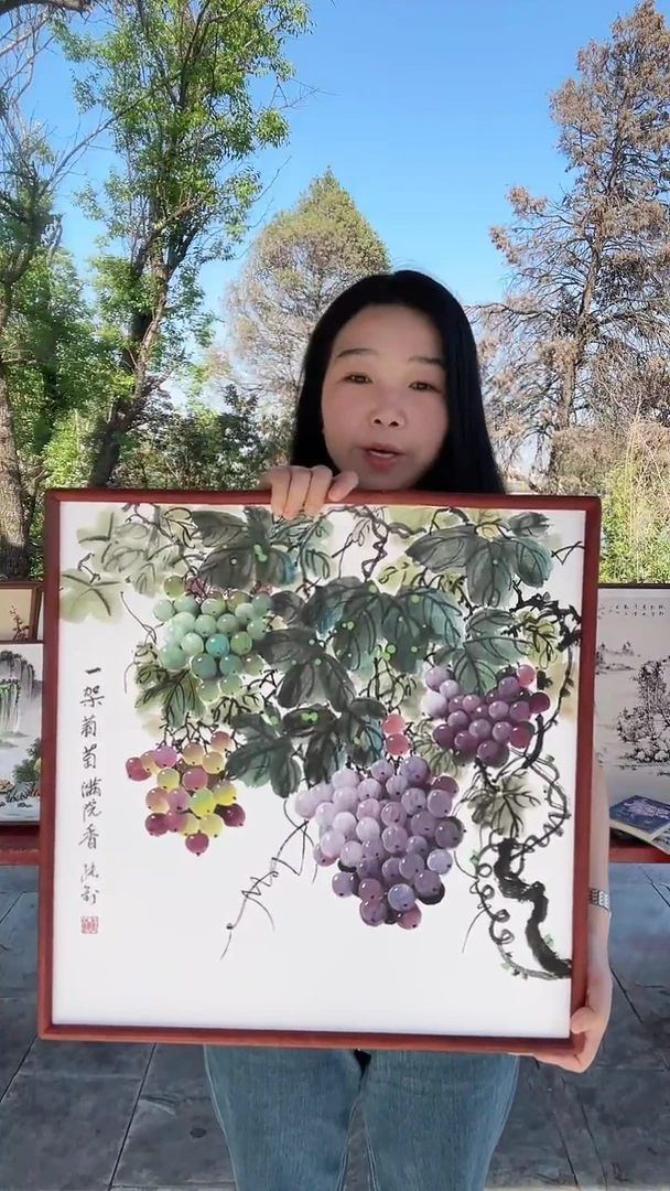 国画52*52实木画框顺丰包邮手绘