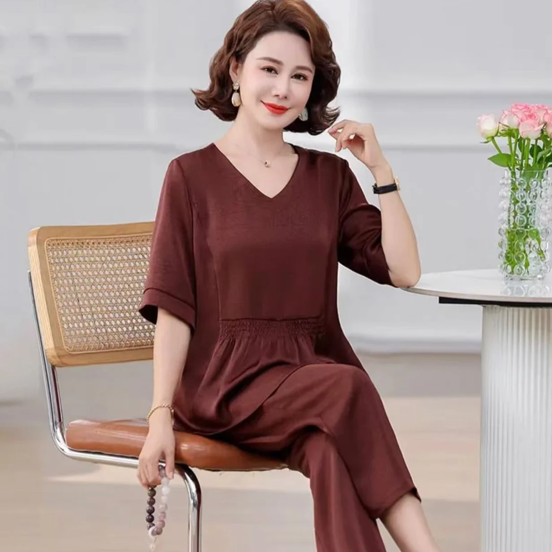 8855-妈妈夏装时尚套装夏季显瘦短袖恤阔腿裤女装两件套【天润】