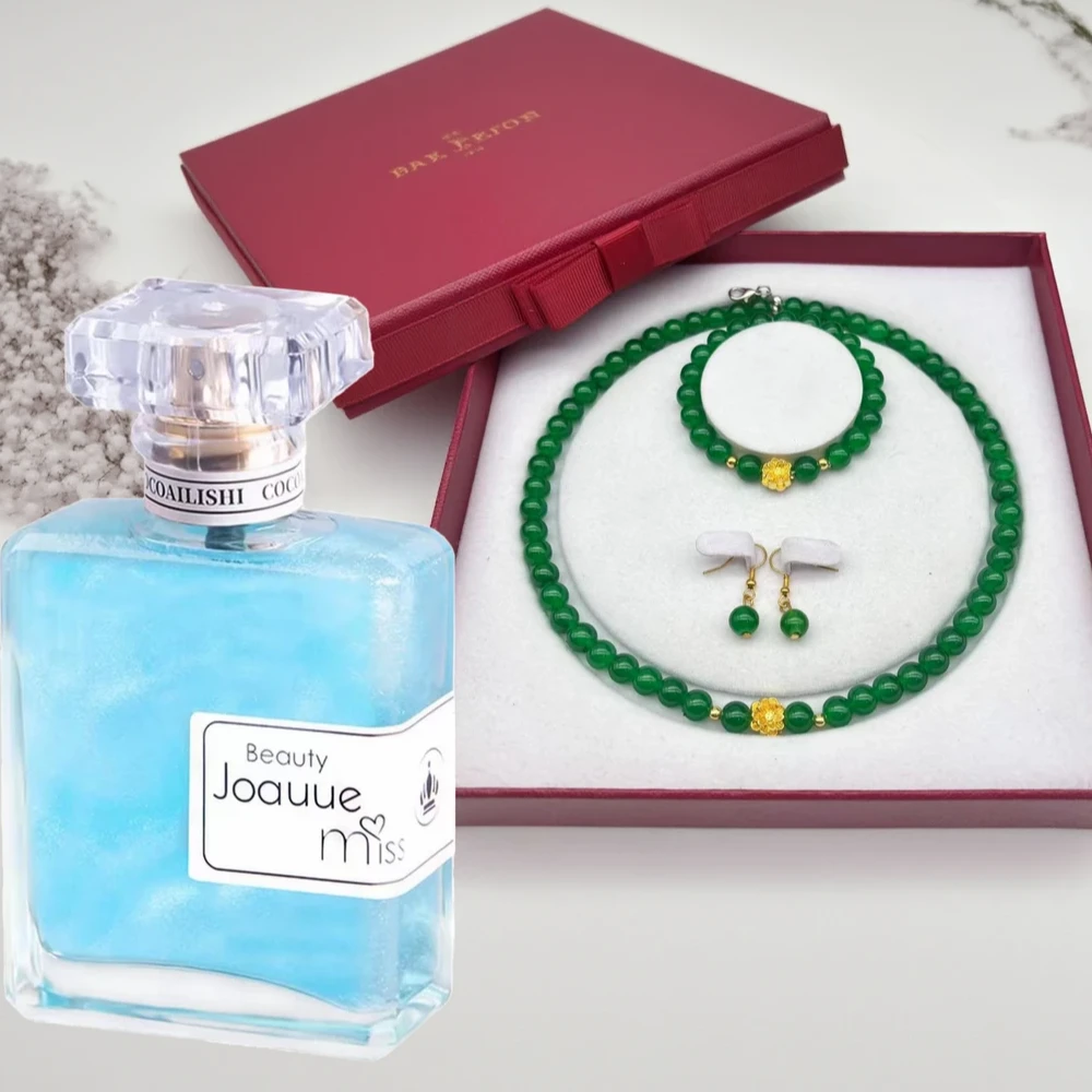 法国调香师蓝风铃鎏金沙女士香水+翡翠绿珠时尚三件套H