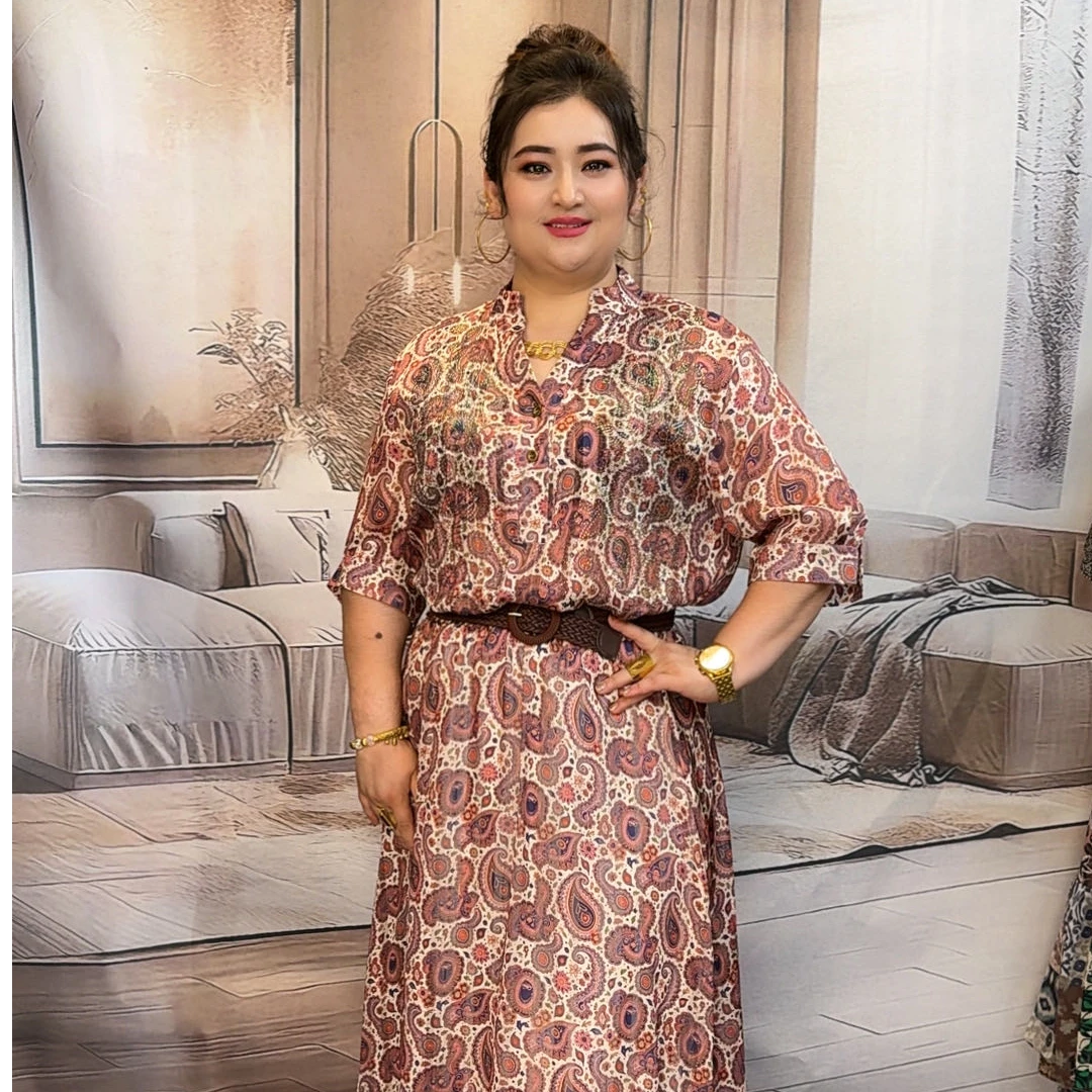 【AYHENM】夏季圆领长裙连衣裙休闲套头旗袍印花碎花女装-6664885