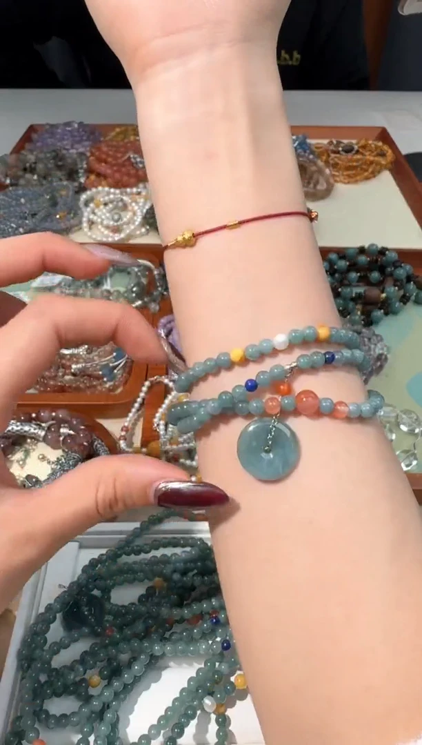 【闪购商品】翡翠手链银S925镶嵌M025翡翠平安扣三圈