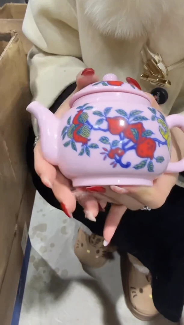 壶陶瓷红稀石榴手把壶+礼盒